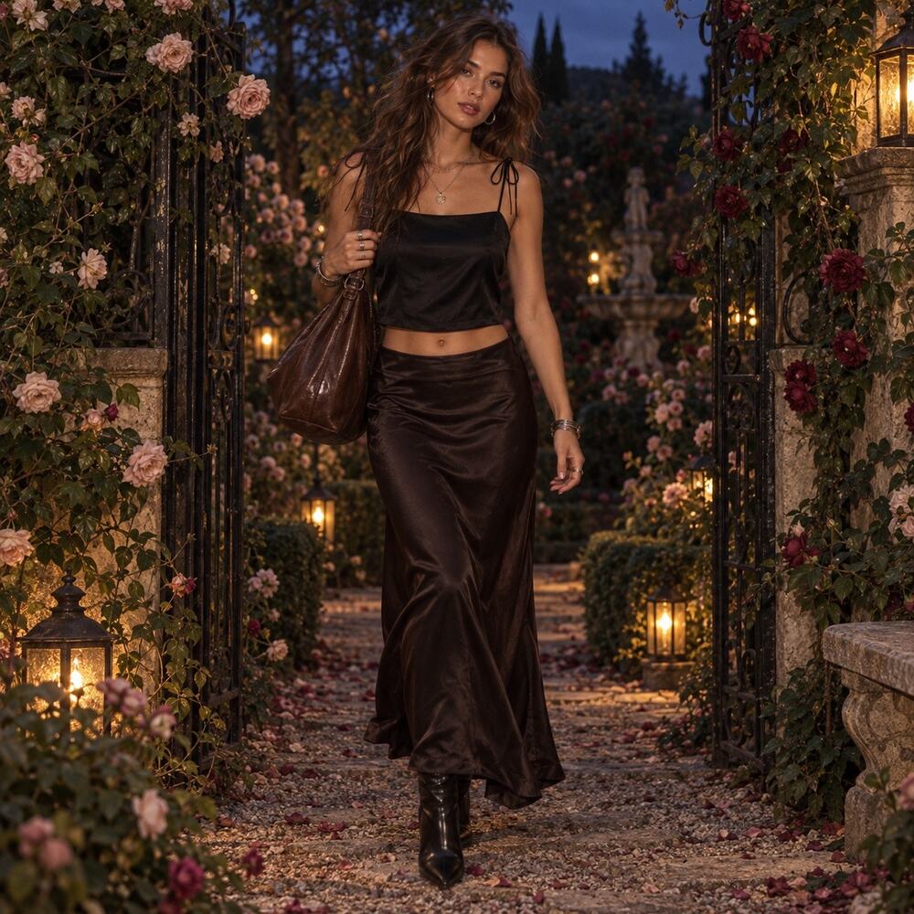 Brandy Melville Black Satin Tie Shoulder Crop Cami Y2K Coquette Top